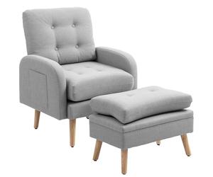 HOMCOM Fauteuil de Relaxation avec Repose-Pied, Fauteuil TV avec Coussins, Support jusqu'à 120 kg, 2 Compartiments de Rangement, canapé 1 Place capitonné pour Salon, Bureau, Tissu Lin Gris Clair