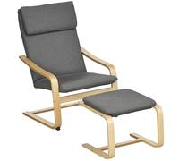 HOMCOM Fauteuil de relaxation avec repose-pieds - Avec repose-pieds - Fauteuil de lecture - Avec accoudoirs - Avec housse en lin - Pour salon, balcon, couloir - Gris - 66,5 x 80 x 99 cm