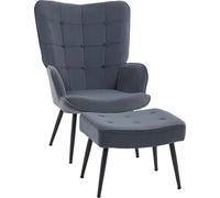 HOMCOM Fauteuil de relaxation avec repose-pieds, fauteuil avec accoudoirs et pouf, fauteuil de relaxation, fauteuil de salle à manger avec revêtement en velours pour le salon, gris foncé