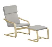 HOMCOM Fauteuil de Relaxation Avec Repose-Pieds, Tabouret et Accoudoirs - Fauteuil à Bascule de Lecture Avec Housse en Lin pour Salon, Balcon, Couloir - Gris Clair