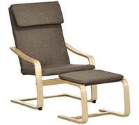 HOMCOM Fauteuil de relaxation avec repose-pieds, tabouret et accoudoirs, fauteuil de lecture, fauteuil à bascule, fauteuil de relaxation avec housse en lin pour salon, balcon, couloir, marron, 66,5 x