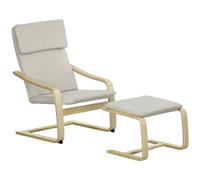 HOMCOM Fauteuil de relaxation avec repose-pieds, tabouret et accoudoirs, fauteuil de lecture, fauteuil à bascule, fauteuil de relaxation avec housse en lin pour salon, balcon, couloir, blanc crème,