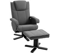 HOMCOM Fauteuil de relaxation avec tabouret, pivotant à 360°, avec dossier réglable, fonction allongée, fauteuil TV avec aspect velours, appui-tête pour salon, gris foncé
