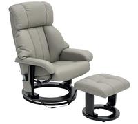 HOMCOM Fauteuil de relaxation avec tabouret, pivotant et fonction massage, fonction allongée, fauteuil de massage avec télécommande, poche latérale, fauteuil de relaxation en cuir synthétique pour
