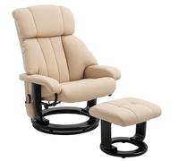 HOMCOM Fauteuil de relaxation avec tabouret, pivotant et fonction massage, fonction allongée, fauteuil de massage avec télécommande, poche latérale, fauteuil de relaxation en cuir synthétique pour