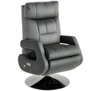HOMCOM Fauteuil de relaxation électrique avec fonction allongée, pivotant, avec port de charge USB, dossier et repose-pieds réglables, pour salon, gris foncé
