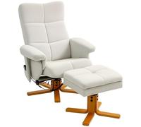 HOMCOM Fauteuil de relaxation Fauteuil de massage avec pouf et espace de rangement Fauteuil de télévision avec fonction de couchage pivotant à 360° avec poche latérale similicuir 80 x 86 x 99cm blanc