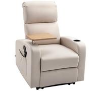 HOMCOM Fauteuil de Relaxation Fauteuil de Massage inclinable avec Tablette, Poches latérales et Télécommande Chaise TV pour Salon et Chambre, Tissu en Microfibre Beige