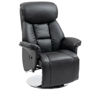 HOMCOM Fauteuil de Relaxation Fauteuil Relax Inclinable Pivotant Noir | Repose-Pied Réglable, Accoudoirs, Chaise TV, Cuir Synthétique, Jusqu'à 150 kg, pour Salon Chambre Home Cinéma