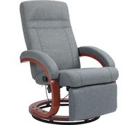 HOMCOM Fauteuil de relaxation Fauteuil TV avec fonction chaise longue, accoudoir en bois, fauteuil de relaxation pivotant Fauteuil TV avec dossier réglable, chaise longue, tissu, gris