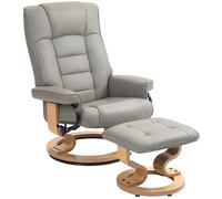 HOMCOM Fauteuil de Relaxation inclinable avec Repose-Pied Fauteuil Relax de Salon pivotant, Cadre en Bois revêtement synthétique 76 x 85 x 104 cm Gris