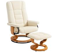 HOMCOM Fauteuil de Relaxation inclinable avec Repose-Pied Fauteuil Relax de Salon pivotant, Cadre en Bois revêtement synthétique 76 x 85 x 104 cm crème