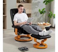 HOMCOM Fauteuil de relaxation inclinable avec repose-pied, pivotant, cadre en bois , revêtement synthétique noir