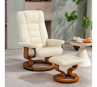 HOMCOM Fauteuil de relaxation inclinable avec repose-pied, pivotant, cadre en bois , revêtement synthétique crème