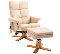 HOMCOM Fauteuil de Relaxation massant avec Pouf, Fauteuil Relax Salon pivotant à 360°, Dossier inclinable, télécommande, Poche latérale, Rangement caché, revêtement PU, Chaise TV pour Salon, crème