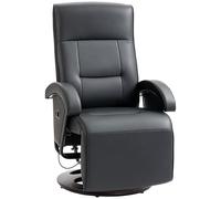 HOMCOM Fauteuil de relaxation pivotant avec fonction allongée, fauteuil inclinable TV avec dossier réglable, repose-pieds, fauteuil de repos pour salon, cuir synthétique, noir