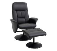 HOMCOM Fauteuil Relax avec Repose-Pied Fauteuil de Relaxation Relaxant pivotant 360° et Dossier inclinable pour TV supportant jusqu'à 120 Kg revêtement synthétique métal Noir