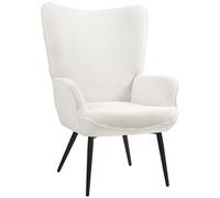 HOMCOM Fauteuil de relaxation rembourré avec accoudoirs, pieds en métal, style moderne, pour salon, chambre à coucher, blanc crème