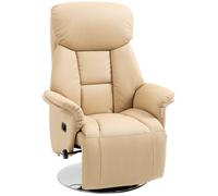 HOMCOM Fauteuil de Relaxation Fauteuil Relax de Salon inclinable pivotant Repose-Pied réglable accoudoirs, Chaise TV en Cuir synthétique, jusqu'à 150 kg, pour Salon, Chambre, Home cinéma, Beige