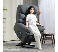 HOMCOM Fauteuil de releveurs, fauteuil inclinable électrique avec fonction de massage, fauteuil rembourré avec fonction de relevage, métal, tissu, Gris