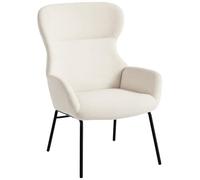 HOMCOM Fauteuil de salon, à oreilles, fauteuil de détente, à dossier haut, pieds en acier, rembourré, aspect lin, pour chambre à coucher, blanc crème