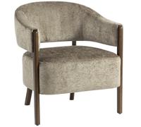 HOMCOM Fauteuil de salon aspect chenille marron clair | Dossier courbé, pieds en bois, fauteuil moderne rembourré, pour salon, chambre.