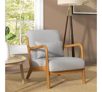 HOMCOM Fauteuil de salon avec cadre en bois massif fauteuil lounge - assise profonde - accoudoirs - aspect velours gris clair