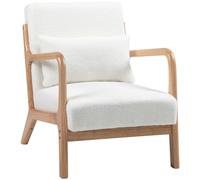 Fauteuil lounge - 3 coussins inclus - assise profonde - accoudoirs - structure bois hévéa - effet laine bouclée blanc