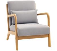 HOMCOM Fauteuil de Salon avec Cadre en Bois Massif Fauteuil Lounge - Assise Profonde - accoudoirs - Aspect Velours Gris