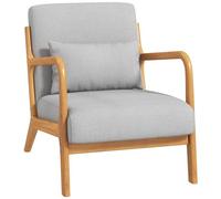 Fauteuil lounge - 3 coussins inclus - assise profonde - accoudoirs - structure bois hévéa - aspect lin gris