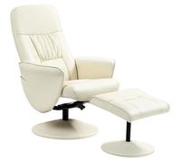 HOMCOM Fauteuil de Salon avec Pouf Repose-Pieds, Revêtement en PU, Fauteuil Relax Inclinable jusqu'à 145° avec Réglage, Crème