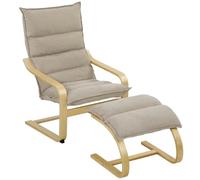 HOMCOM Fauteuil de Salon avec Repose-Pied en Lin, Bascule Douce, Beige