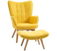 HOMCOM Fauteuil de Salon avec Repose-Pied, Fauteuil d'Appoint Capitonné en Velours Côtelé avec Dossier Haut et Accoudoirs, Pieds en Bois Massif, Style Moderne, Chaise de Salon, Bureau, Chambre, Marron