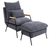 HOMCOM Fauteuil de salon avec repose-pieds avec dossier réglable, cadre en acier et oreiller dim. 68L x 91,5l x 88H cm gris