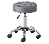 HOMCOM fauteuil de salon avec roulettes tabouret à roulettes réglable en hauteur pivotant tabouret de salon velours-touch mousse base chrome gris clair 35 x 35 x 49-61 cm