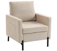 HOMCOM Fauteuil de salon, canapé 1 place rembourré avec accoudoirs, assise large et pieds en acier, 73 x 77 x 87 cm, beige