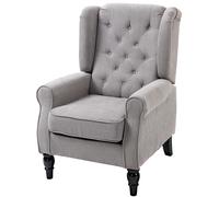 HOMCOM Fauteuil de salon capitonné avec assise large, pieds en bois, style classique, grand confort, 74 x 86 x 102 cm, gris