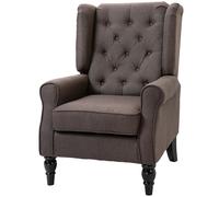 HOMCOM Fauteuil de salon capitonné avec assise large, pieds en bois, style classique, grand confort, 74 x 86 x 102 cm, marron