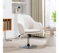 HOMCOM Fauteuil de salon, chaise pivotant à hauteur réglable, fonction de bascule, coussin rembourré, 61 x 64 x 80-92 cm, blanc