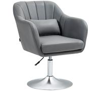 HOMCOM Fauteuil de Salon Chaise Relax Fauteuil de Chambre Grand Confort - Coussins lombaires Hauteur réglable pivotant 360° piètement en métal chromé - Gris foncé