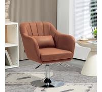 HOMCOM Fauteuil de salon coussins lombaires hauteur réglable pivotant 360° piètement en métal marron