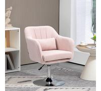 HOMCOM Fauteuil de salon coussins lombaires hauteur réglable pivotant 360° piètement en métal rose