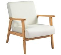 HOMCOM Fauteuil de Salon de Relaxation Fauteuil Simple pour Chambre Cadre en Bois hévéa Revêtement en Lin Crème