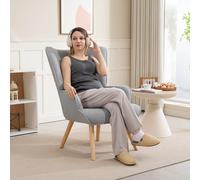 HOMCOM Fauteuil de salon en tissu bouclette, fauteuil capitonné et rembourré avec pieds en bois, 71 x 74 x 96 cm, gris clair