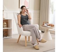 HOMCOM Fauteuil de salon en tissu bouclette, fauteuil capitonné et rembourré avec pieds en bois, 71 x 74 x 96 cm, beige