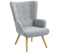 HOMCOM Fauteuil de Salon en Tissu Bouclette, Fauteuil Moderne, capitonné et rembourré avec Pieds en Bois, accoudoirs et Dossier Ergonomique, pour Salle à Manger, Salon, Chambre, Bureau, Gris Clair