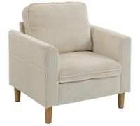 HOMCOM Fauteuil de salon en velours côtelé, canapé 1 place rembourré avec assise large et coussin à ressorts, 83x74x87cm, beige