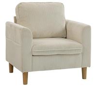 HOMCOM Fauteuil de Salon en Velours côtelé, canapé 1 Place rembourré avec Assise Large et Coussin à Ressorts, Style Moderne, pour Chambre, Salon, Petit Espace, Beige