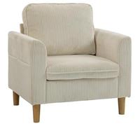 HOMCOM Fauteuil de Salon en Velours Côtelé Canapé 1 Place Rembourré Beige | Assise Large, Coussin à Ressorts, Style Moderne, pour Chambre Salon Petit Espace