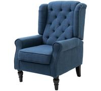 HOMCOM Fauteuil de Salon, Fauteuil Capitonné avec Pieds en Bois, Assise Large, Grand Confort, Classique, 74x86x102cm, Bleu